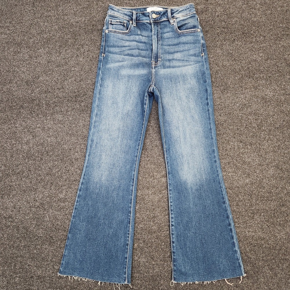 Hidden Los Angeles Womens Size 28 Blue Medium Wash Flare Raw Hem Jeans Stretch